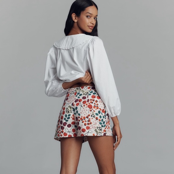 Maeve by Anthropologie Pleated Poplin Shorts in Red Pattern 2 NWT - Picture 3 of 6